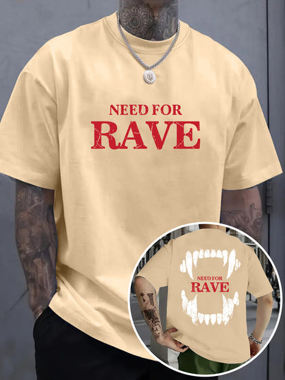 Men's Casual Graphic T-Shirt - "NEED for RAVE" Print, Light Purple, Loose Fit, Breathable Fabric, Street Style Short Sleeve Tee for Summer, Festive Clothing | Bold Print Shirt | Comfortable Wear