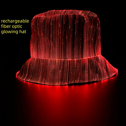 7 Colors, 4 Flashing Modes LED Fisherman Cap - Vibrant Neon Party Hat with USB Rechargeable Battery, Polypropylene Fiber, Perfect for Birthdays, Bar-Bat-Mitzvah, and Tailgating, Festive Headgear | Neon Party Hat | Polypropyle