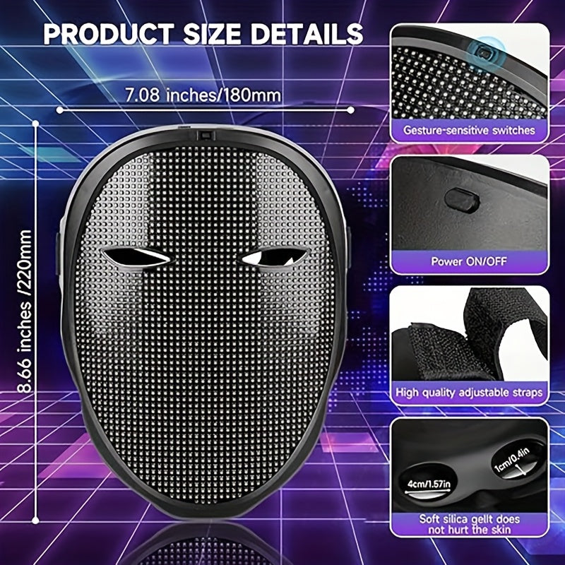 Party LED Light Mask Gesture Sensing Intelligent Display LED Mask Face Mask App Control Pretend Playful Face Mask Battery Powered Batteries Not Included Suitable for Makeup Parties, Christmas, Carnival and Themed Events, Hall