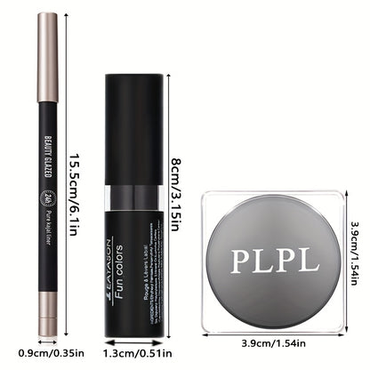 3pcs/SET makeup set: lipstick + eyeliner + eyeshadow, black series, matte waterproof lipstick, black waterproof eyeliner, shiny liquid pearlescent eyeshadow, match to create a black punk makeup, perfect for Halloween