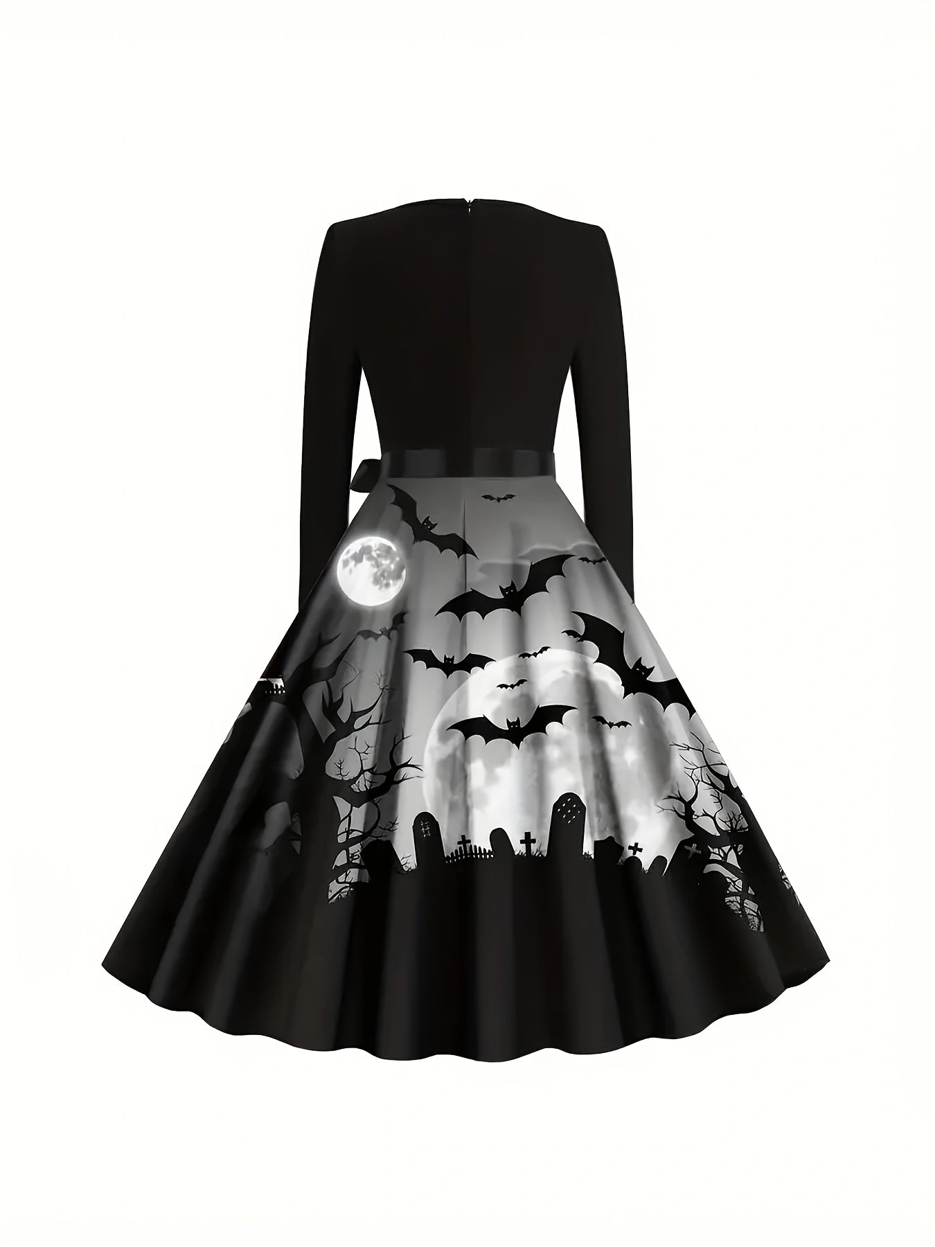 [Halloween, Festive Wear] Women's Vintage Halloween Party Dress - Long Sleeve A-Line Costume with flared Shirt, Machine Washable Non-See-Through Fabric, Elegant Gothic Halloween Outfit for Halloween Parties, Haunted Houses, T