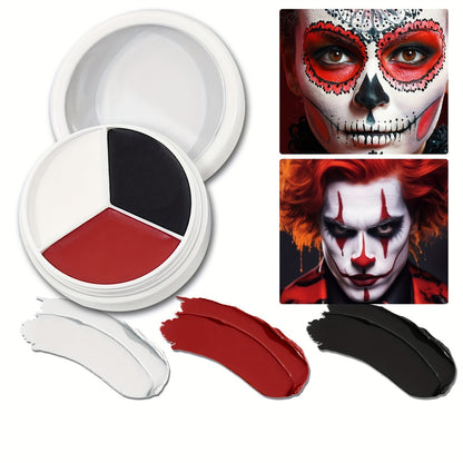 [Gentle] Professional Face & Body Paint Palette - Black, White, Red Oil-Based Cream for Halloween, Clowns, Zombies, Vampires - Easy Blend, Long-Lasting Adult Costume Makeup, Halloween Costumes