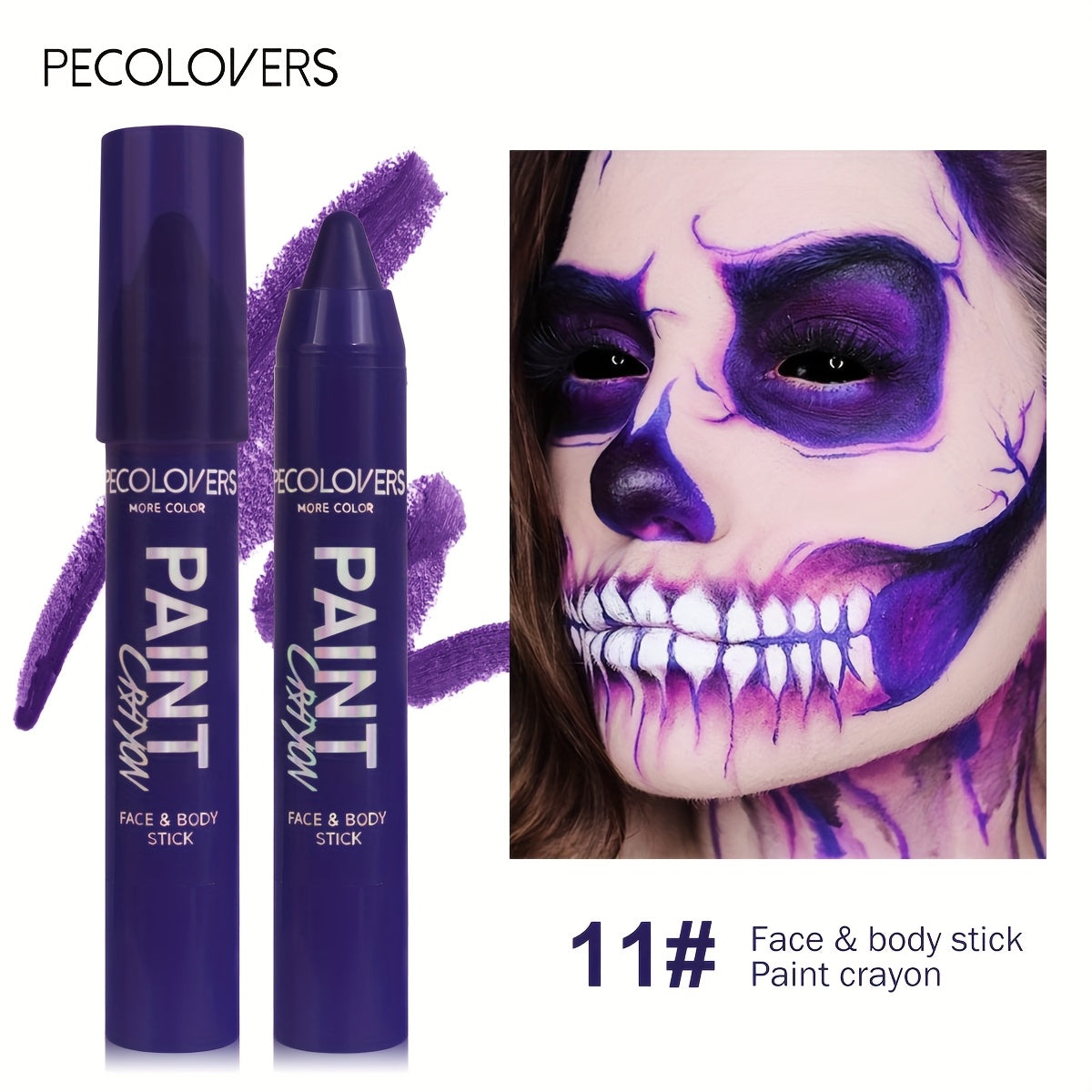 [1pc Vibrant Paint Stick] 1pc Vibrant Waterproof Paint Stick | High Pigment, Long-Lasting, Easy Application, Soft Formula in Black/Blue/Green/Purple for Halloween & Costume Parties, Halloween Makeup
