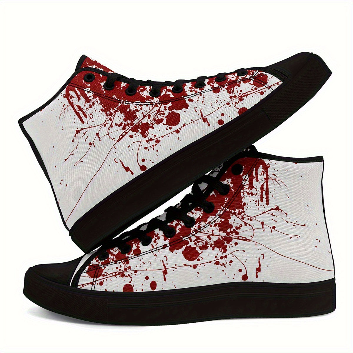 [Festive Gift Idea] Men's & Women's Blood Splatter Print High-Top Sneakers - Breathable Fabric & Rubber Sole Lace-Up Shoes for Casual, Sports, Running - All-Season Comfort, Festive Gift Idea, Casual Comfort Footwear, Sporthy