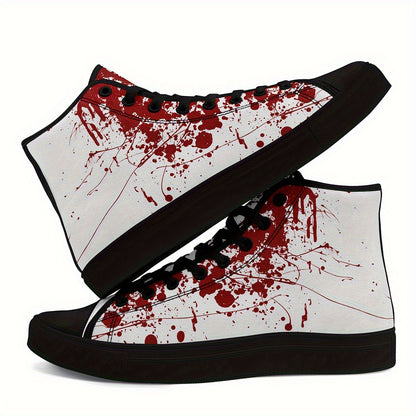 [Festive Gift Idea] Men's & Women's Blood Splatter Print High-Top Sneakers - Breathable Fabric & Rubber Sole Lace-Up Shoes for Casual, Sports, Running - All-Season Comfort, Festive Gift Idea, Casual Comfort Footwear, Sporthy