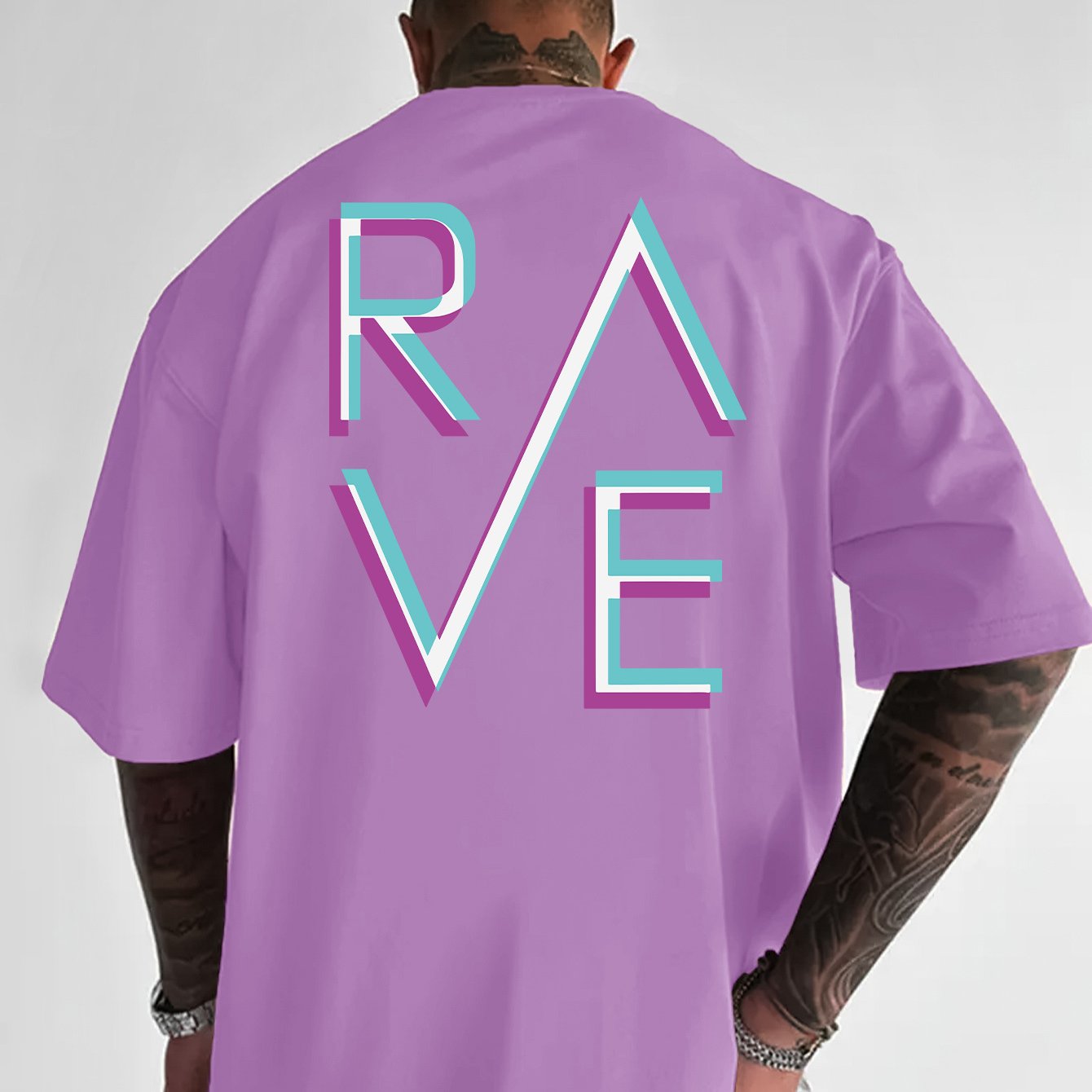 Men'S Casual Loose Fit Crew Neck T-Shirt with "RAVE" Graphic Print - Vibrant Neon Letter Design, Short Sleeve, Summer Essentials, Perfect Gift for Music Lovers, Everyday Tshirt | Vibrant Graphic Tee | Comfortable Fit, PLUS SI