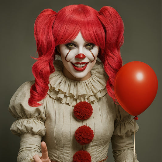 [Scary Clown Wig] Heat-Resistant Synthetic Fiber Scary Clown Wig - Red Curly Hair, Extreme Volume for Halloween, Circus, Costume Parties | Easy to Style & Maintain - Unisex Adult Horror Party Makeup - Compatible with Pennywis