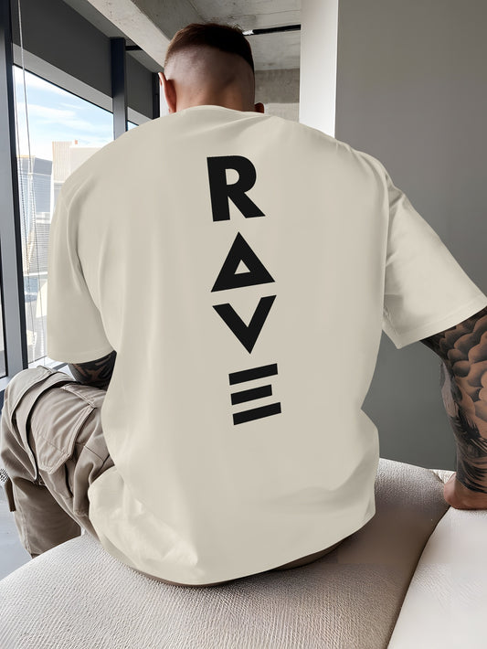 Men's Trendy Summer Short-Sleeve T-Shirt with "Rave" Graphic Print - Breathable, Versatile Round Neck Tee for Beach Vacations & Casual Wear, Breathable Clothing | Relaxed Fit Shirt | Comfortable Fabric, Shirts for Summer
