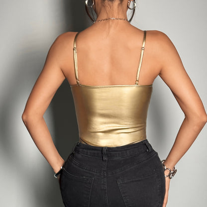 Directional - Sexy Backless Fishbone Steel Ring Bodysuit with Satin Sequins for Street Style K0686