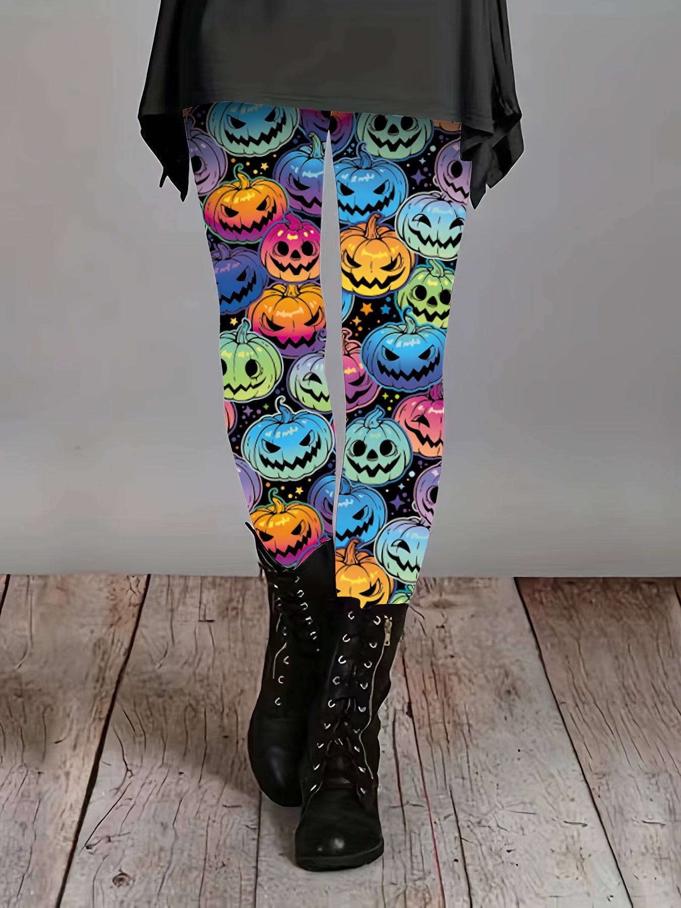Women's Halloween Pants - Stretchy Leggings with Jack-O'-Lantern Print, Non-See-Through Fabric for Costume Parties, Everyday & Themed Events - Machine Washable Tight-Fit Bottoms, Seasonal Fashion, Vibrant Design, Durable Mate