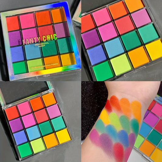 16-Color FANTASY CHIC Rainbow Matte Eyeshadow Palette - Vibrant Pink, Purple, Red, Yellow Shades with Neutral Tones, Blendable Matte Finish for Day to Night Makeup Looks, Fashion Makeup | Playful Packaging | Highquality Pigme