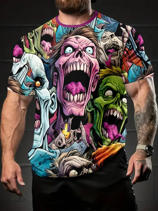 [Halloween Horror Movie Parties] Men's Zombie T-Shirt - Vivid Pink, Green, Blue, Black, Purple Horror Graphic Tee - Breathable Crew Neck Shirt for Halloween, Horror Movie Parties - Machine Washable Zombie Outfit for Fans, Cas