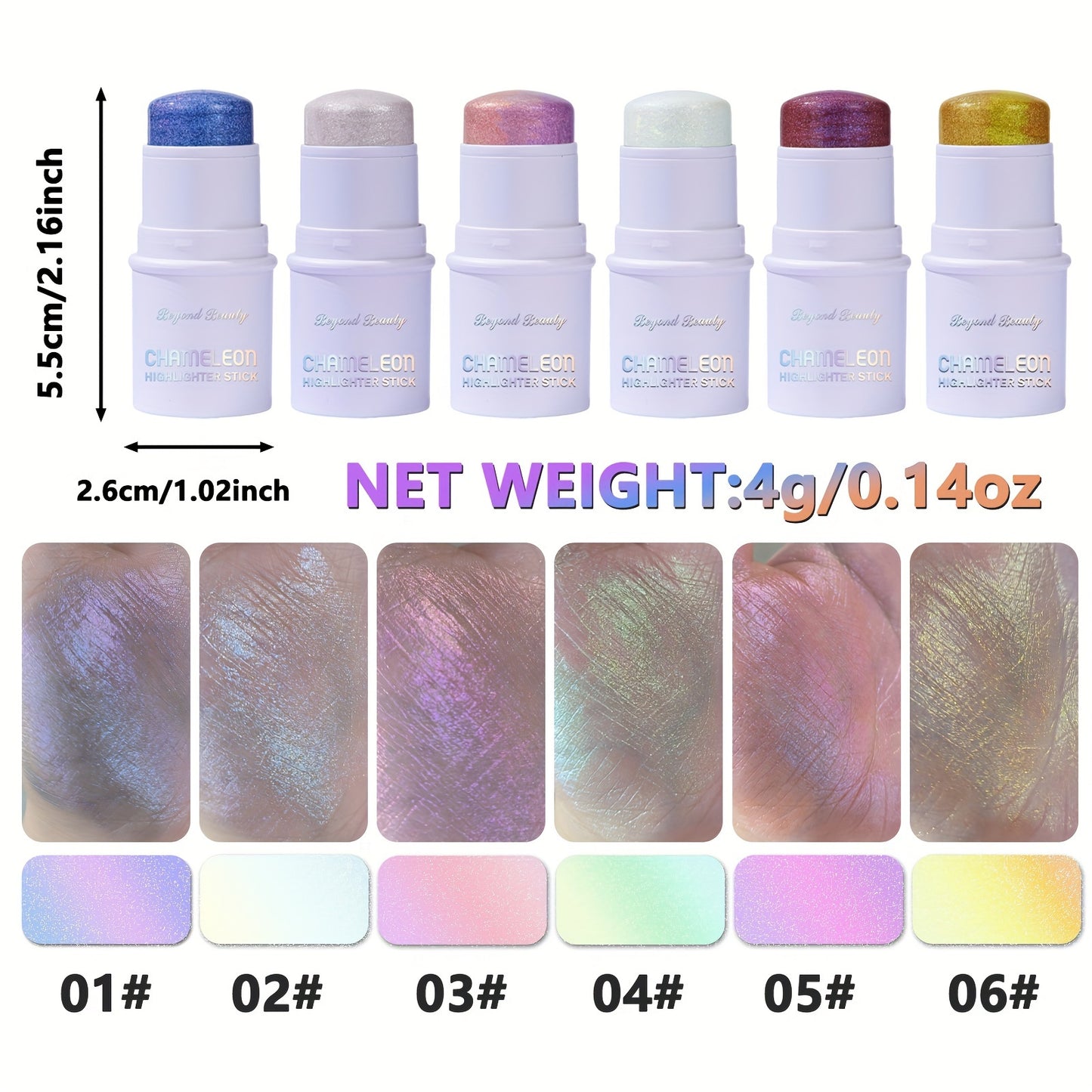 Light-Activated Chameleon Holographic Highlighter Stick - 1pc Waterproof Multi-Use Glitter for Face & Body - Long-Lasting Intense Pigment, Lightweight Concealer, Universal Shade for All Skin Tones, Subtle Shimmer Effect, Stic