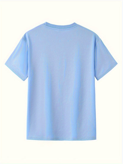 Men's Casual Summer T-Shirt - Soft Breathable Fabric with Bold "Techno" Letter Print & Orange Accent, Ribbed Collar, Regular Fit for Casual Attire, Summer T Shirts, Classic Round Neckline, Comfortable Tee Construction