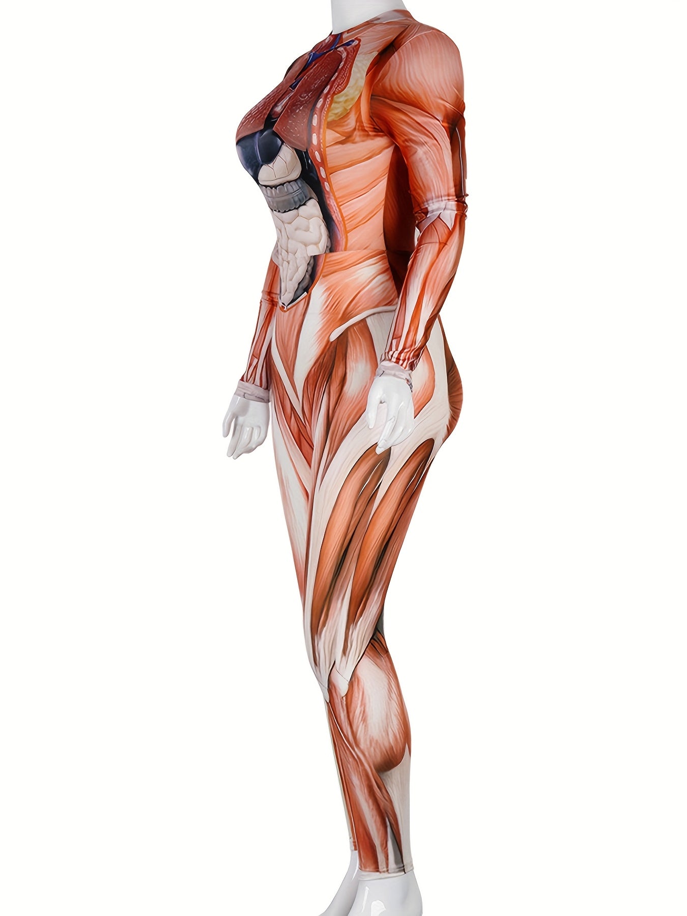 Women'S Halloween Skeleton Costume - Stretchy Bodycon Jumpsuit with Stand Collar, Long Sleeves & High-Low Hem, Form-Fitting Stretchy Fabric for Halloween Parties, Carnivals & Themed Events, Halloween Costumes, Carnival Attire