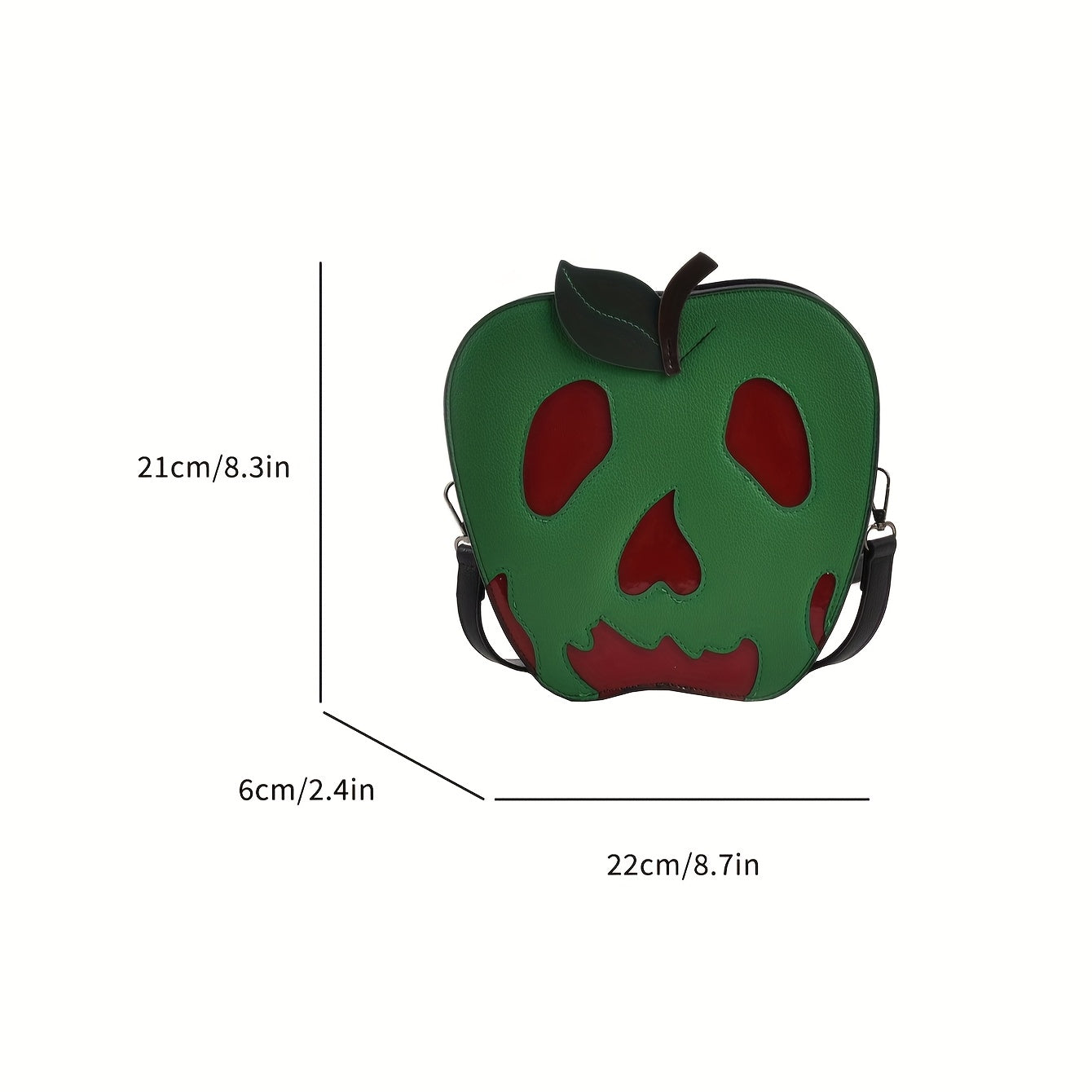 [Halloween] Women's Halloween Skeleton Apple Crossbody Bag - Adjustable Strap, Zipper Closure, Polyester Lining, Green & Red Contrast Design, Perfect For Halloween Accessories, Halloween Accessories Bag | Skeleton Apple Print