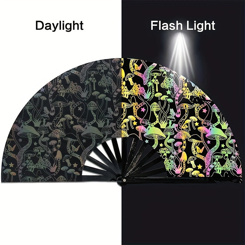 Large Glitter Rave Folding Clack Hand Fan with Holster - Vibrant Mosaic Pattern, Durable Bamboo for Festivals, Halloween, EDM Parties, Burlesque & Drag Queen Performances - Unisex Accessory, Halloween Accessory | Contemporary