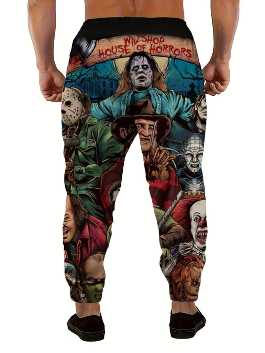 [Joker-Themed Graphic Pants] Vibrant Color Print Men's Joker-Themed Graphic Pants | Casual Loose Fit with Pockets, All-Season Comfort for Adults, Durable Fabric Pants - Joker Character Design