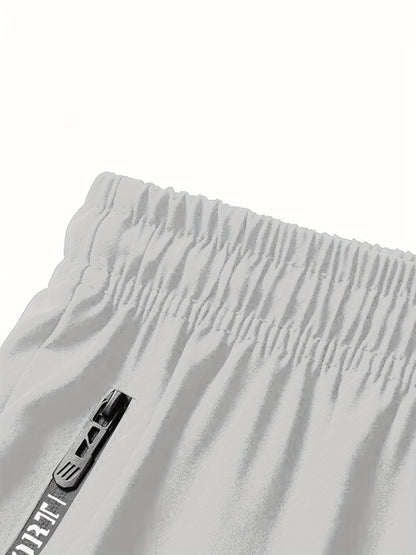 [Moisture-Wicking Shorts] Moisture-Wicking Men's Athletic Shorts | Lightweight Gym Training Shorts with Zipper Pockets & Drawstring Waist - Geometric Pattern, Machine Washable for Casual & Active Wear
