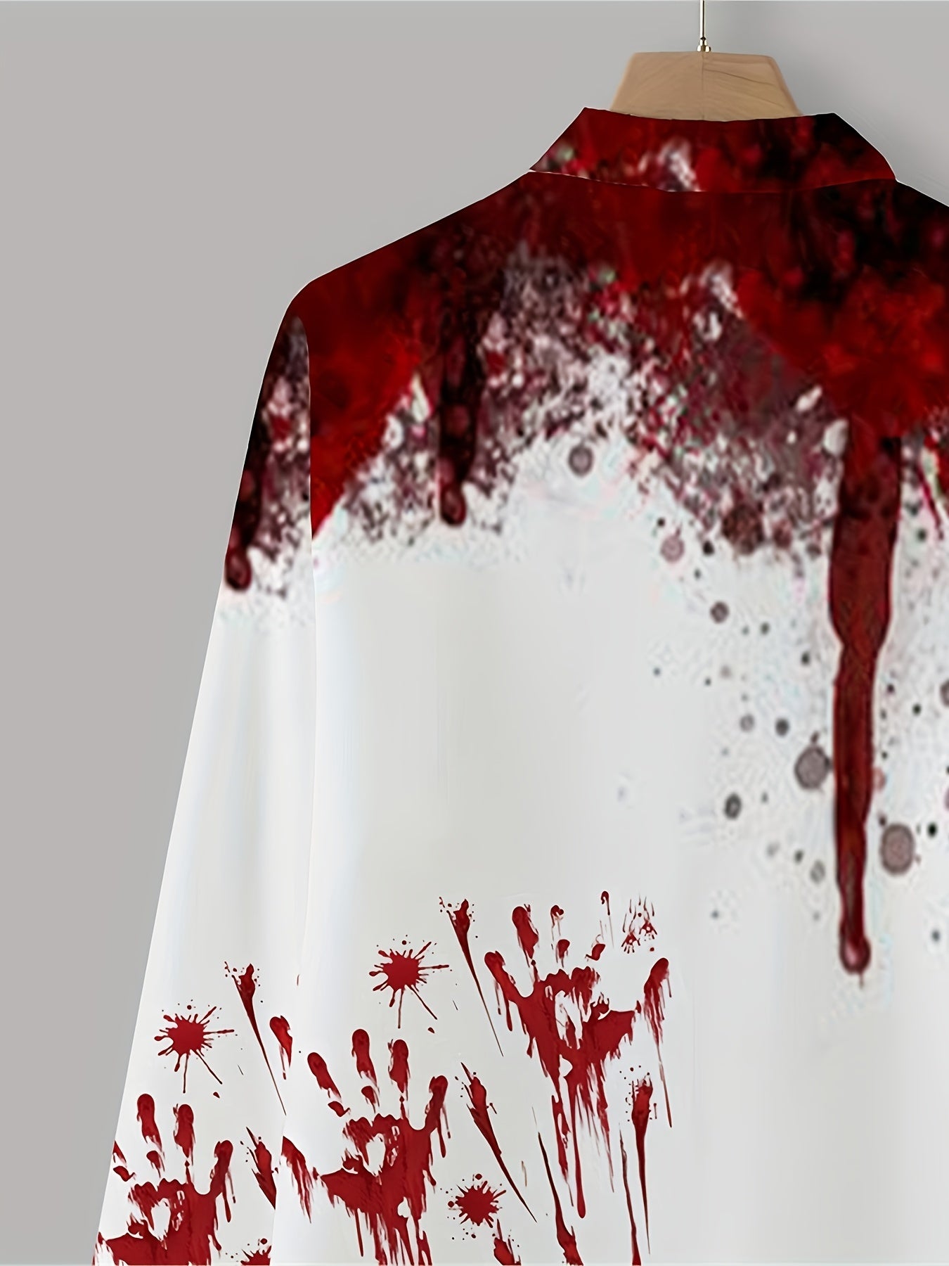 Scary Blood & Handprint Pattern Men's Long Sleeve Lapel Shirt, Men's Halloween Style Clothing For Spring Fall