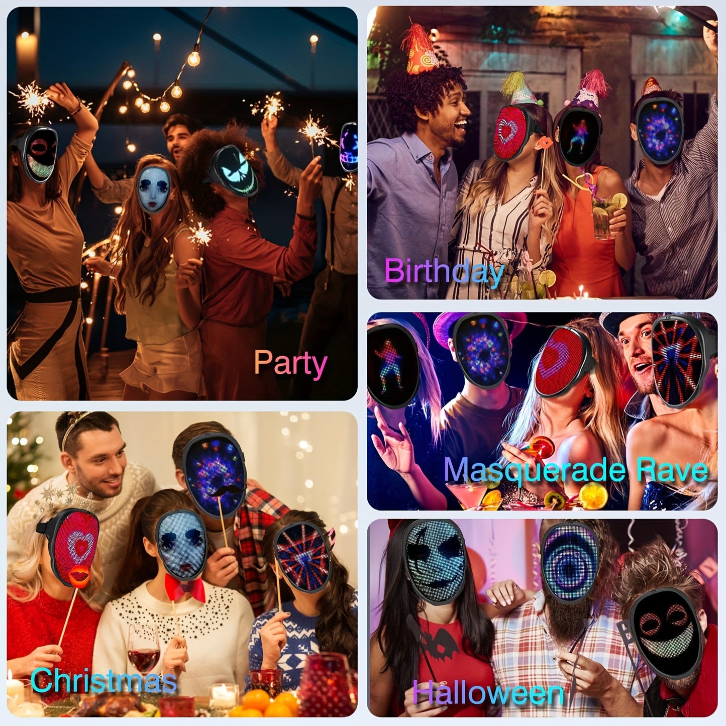 SLSHINING Programmable LED Mask with App Control - USB Rechargeable, Blue Light-Up Face Transforming Mask for Adults, Perfect for Halloween, Christmas & Mardi Gras, Festive Party Accessory, Halloween Costume, Sleek Design, Du