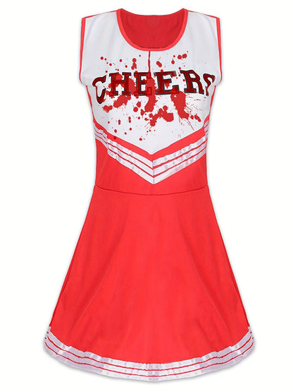 [Clothes without red pattern, with matching color DIY]Women's Zombie Cheerleader Halloween Costume, Adult Cheerleader Stockings, Adult Women's Cheerleader Dress, Zombie Costume, Halloween Scary Costume