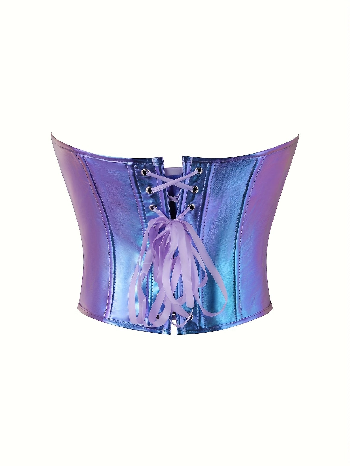 Gradient Purple to Blue Iridescent Corset Top - Lace-Up Back, Push-Up Shapewear for Women, Glossy Finish, Polyester & Elastane Blend, Hand Wash Only, Formfitting Shapewear | Laceup Closure | Smooth Texture