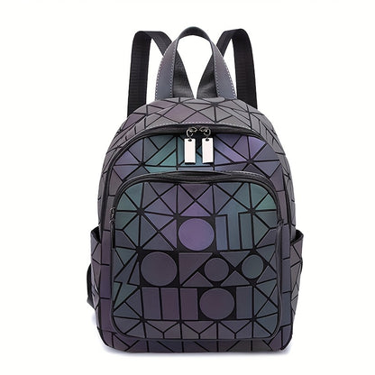 FOUPOOM Women's Geometric Iridescent Backpack - Color-Shifting Reflective PVC Bag with Adjustable Straps & Multiple Pockets, Casual Daypack for Teens,, Birthdays, Backpack for, Student Essentials, Trendy Design, Practical Poc