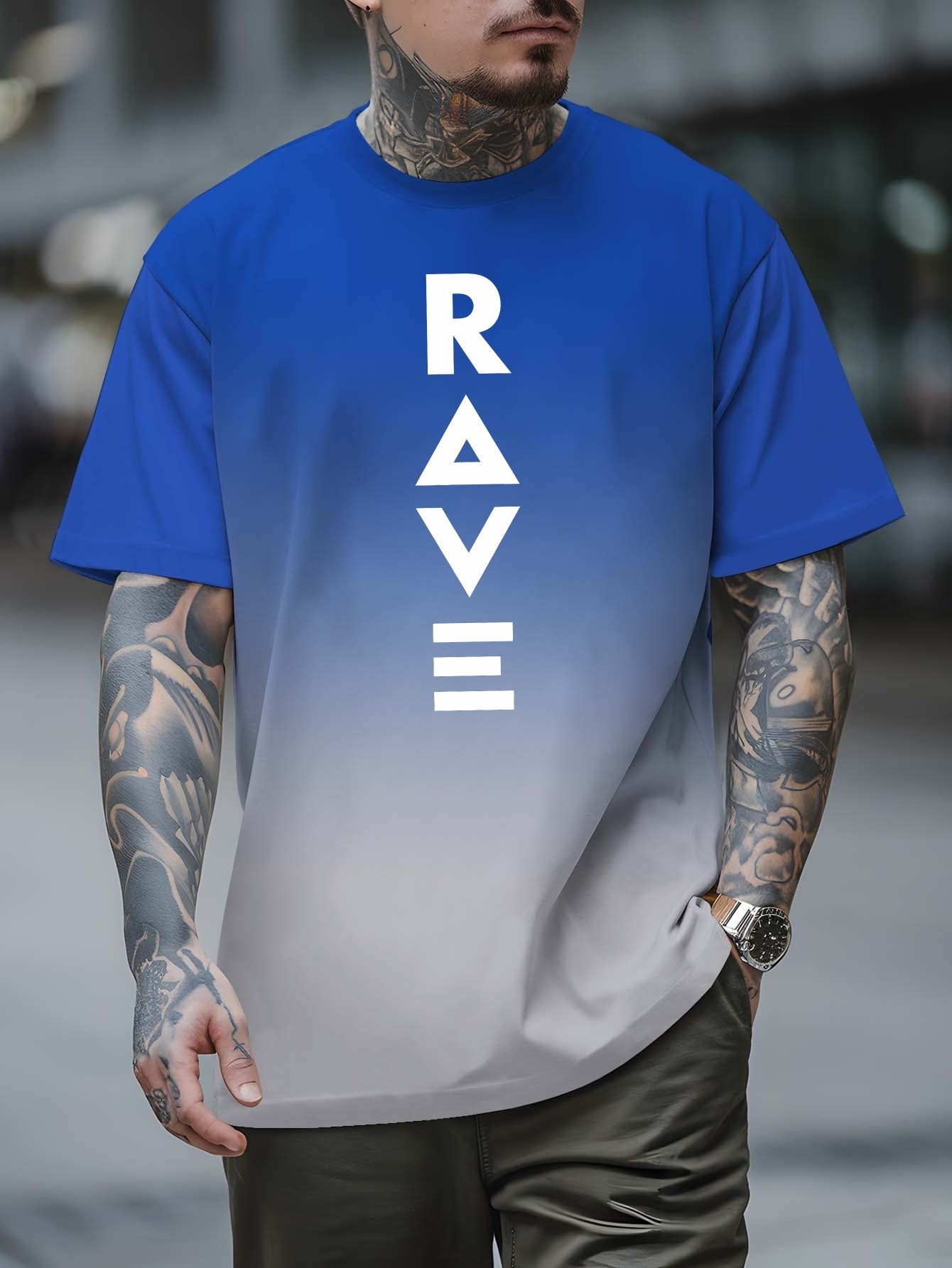 Men's Gradient Rave Graphic T-Shirt - Ice Silky Breathable, Quick-Dry, Round Neck, Short Sleeve, Casual Summer Tee in Vibrant Orange to Black Ombre Design