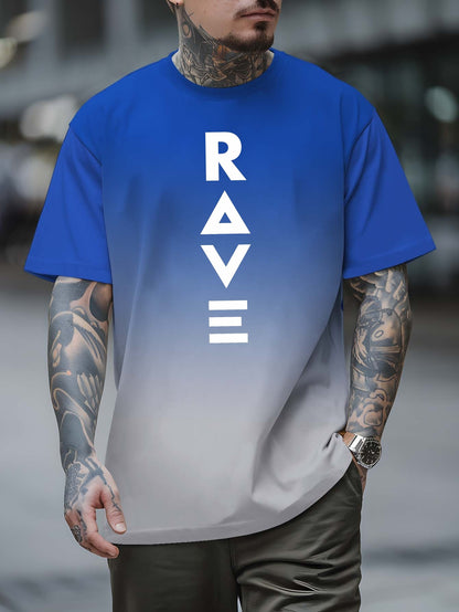 Men's Gradient Rave Graphic T-Shirt - Ice Silky Breathable, Quick-Dry, Round Neck, Short Sleeve, Casual Summer Tee in Vibrant Orange to Black Ombre Design