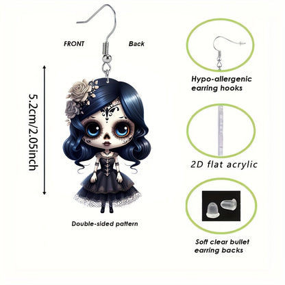 2D Flat, 8 Pairs/set Sugar Skull Acrylic Earrings Accessories Cute Pendant, Suitable for Fan Gifts Jewelry, 2D Flat