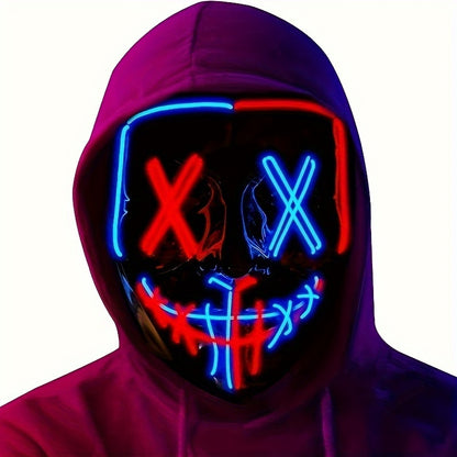 Halloween EL Two-Color Glow Mask LED Full Face Mask for Men And Women, Party Props, V Grimace Horror Graffiti Holiday Party Supplies, Batteries Not Included