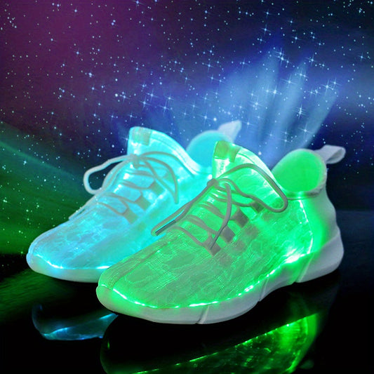 Solid Color Casual Flashing Luminous Sneakers, Lace Up Breathable Low-top Sporty Trainers, LED Rechargeable Glowing Shoes