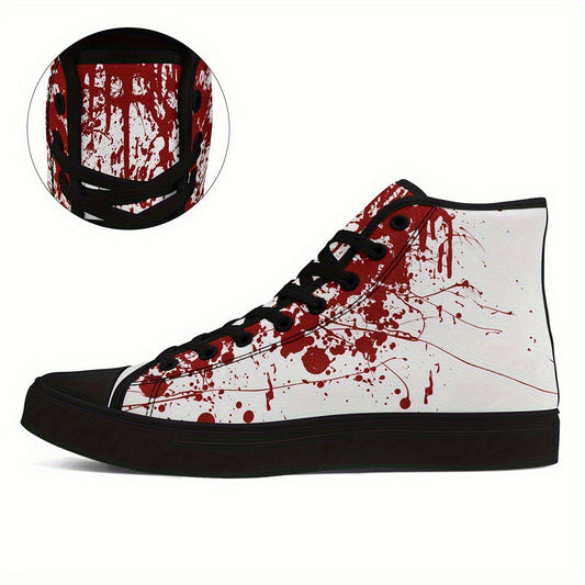 [Festive Gift Idea] Men's & Women's Blood Splatter Print High-Top Sneakers - Breathable Fabric & Rubber Sole Lace-Up Shoes for Casual, Sports, Running - All-Season Comfort, Festive Gift Idea, Casual Comfort Footwear, Sporthy