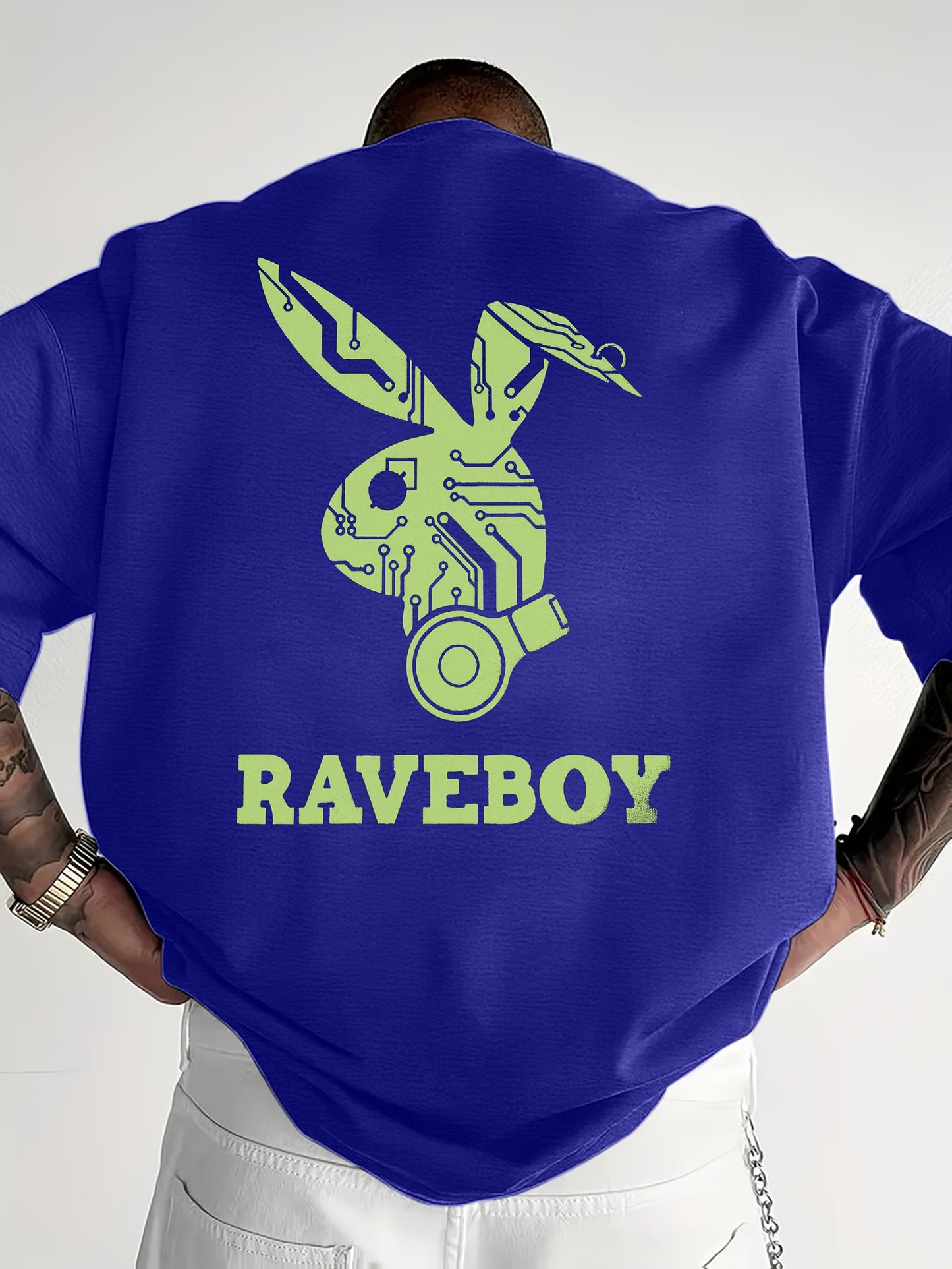 Men'S Casual Raveboy Graphic T-Shirt - Green Robot Design, Short Sleeve, Summer Tee for Adults, Casual Summer Wear | Vibrant Print Top | Comfortable Fit, Rave Clothing