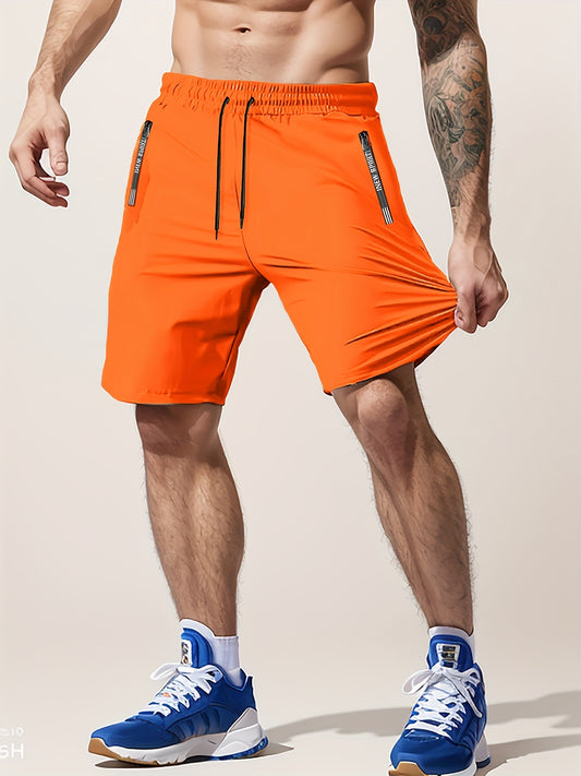 [Moisture-Wicking Shorts] Moisture-Wicking Men's Athletic Shorts | Lightweight Gym Training Shorts with Zipper Pockets & Drawstring Waist - Geometric Pattern, Machine Washable for Casual & Active Wear