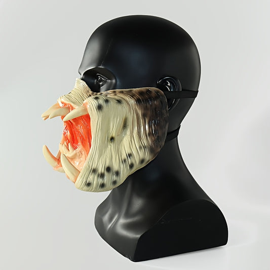 1pc Men'S Horror Warrior Mask - Realistic Open-Mouth Design with Sharp Teeth, Natural Latex Halloween Costume Mask for Cosplay, Horror Parties, Street Dance - Lightweight & Durable Horror Movie Prop for Adults, Halloween Mask