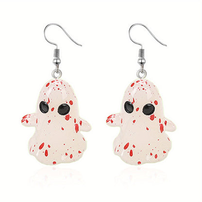 1 Pair Halloween Glow-in-the-Dark Ghost Earrings - Gothic Resin Dangle Earrings with Red Irregular Dot Design, Random Size & Position for Women, Halloween Party & Casual Attire, Festive Accessories, Glowindark Feature, Durabl
