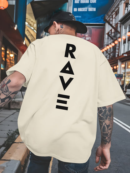 Men's Trendy Summer Short-Sleeve T-Shirt with "Rave" Graphic Print - Breathable, Versatile Round Neck Tee for Beach Vacations & Casual Wear, Breathable Clothing | Relaxed Fit Shirt | Comfortable Fabric, Shirts for Summer