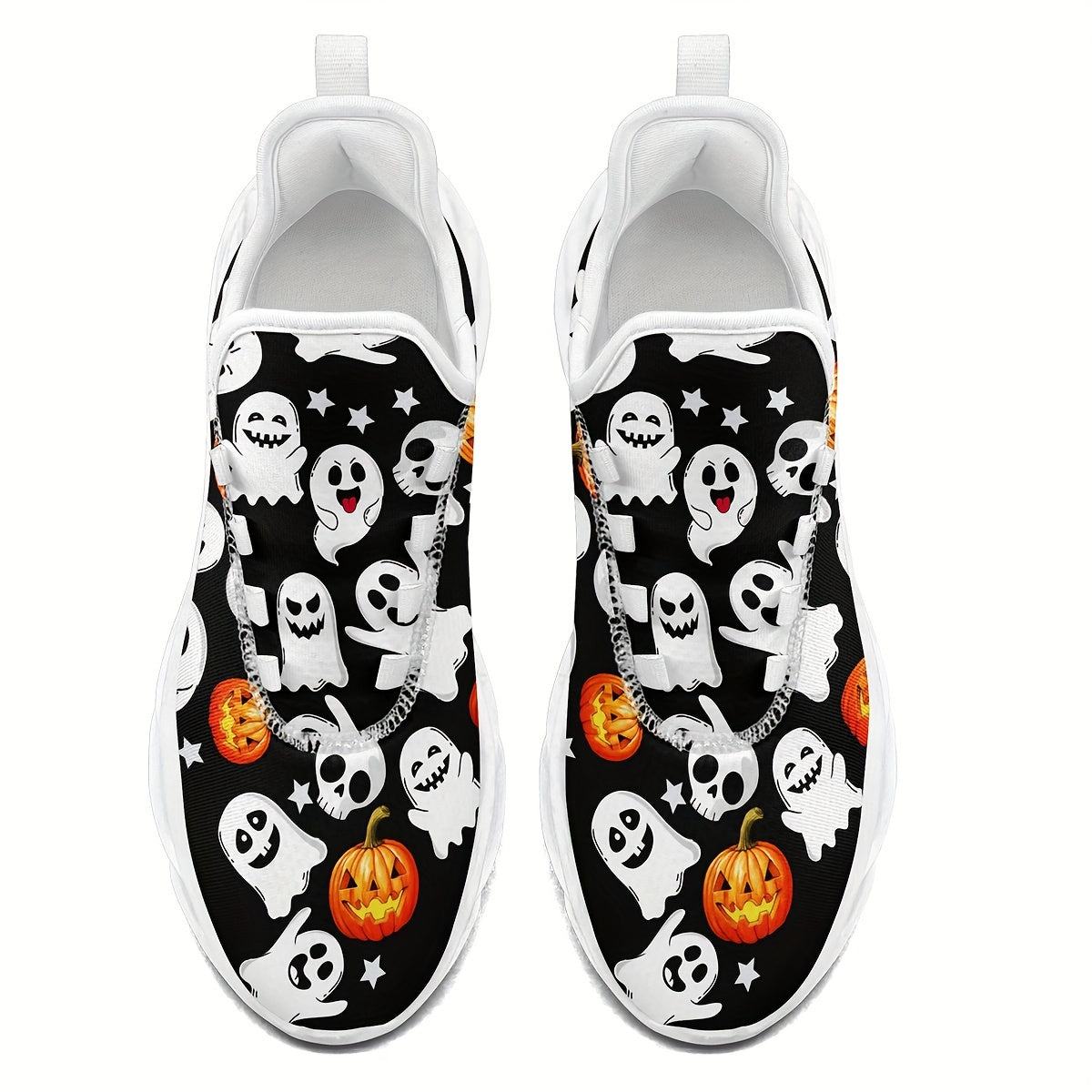 Ghosts and Pumpkins Ladies Outdoor Blade Bottom Breathable Mesh Face Shock Absorption Comfortable Wear Resistant Bounce Low Top Sports Shoes, Suitable for Halloween Shoes