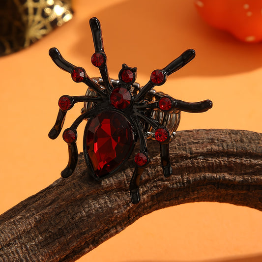 [1pc Gothic Spider Ring] Gothic Spider Ring with Red Gemstone Accent - 1pc Dark Elegant Statement Jewelry for Women, Halloween Costume Party, Everyday Gothic Jewelry Gift, Intricate Design, Coated Finish, Bold Detailed Crafts