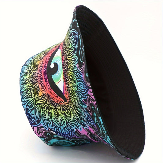 1pc Lightweight Double-Sided Print Bucket Hat - Vibrant All-Seeing Eye, Sun-Protective & Perfect For Parties And Outdoor Activities For Men And Women