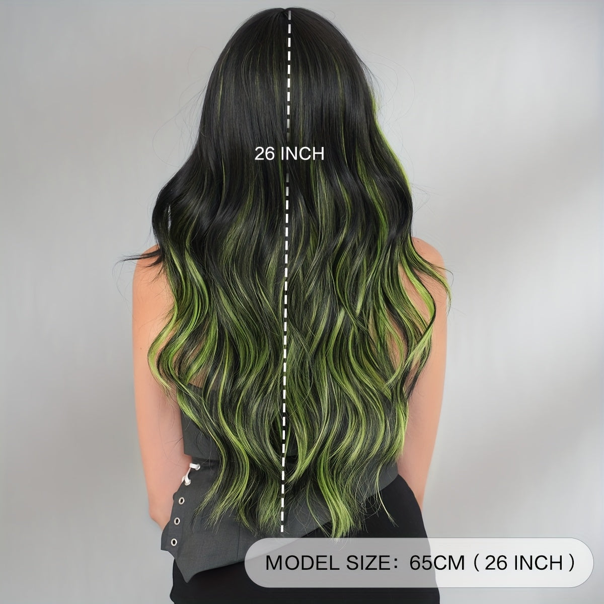 [Halloween Green Wig] Halloween Long Curly Wavy Green Wig for Women | Modest Fashion Middle Part Wigs with Curtain Bangs High Density Synthetic Fiber Fake Hair Trick or Treat Wear Beginners Glueless Wig Accessories Cosplay Pa