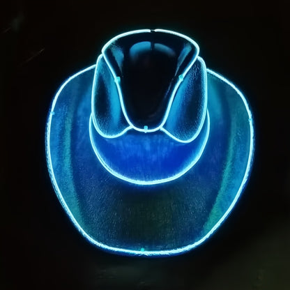 Neon Glow-in-the-Dark Cowboy Hats for Parties - Vibrant Red, Blue, Pink & Black, Battery Operated (AA Not Included), Hand Wash Only, Perfect for Halloween, Christmas, Thanksgiving & More, Festive Headwear, Party Accessories,