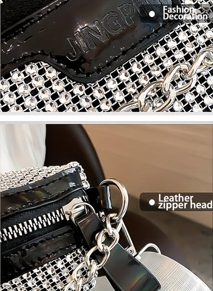 Shining Rhinestone Waist Bag, Bling-Bling belt bag for Women, Trendy Chain Decor Crossbody Chest Bag Bum Bag belt bag