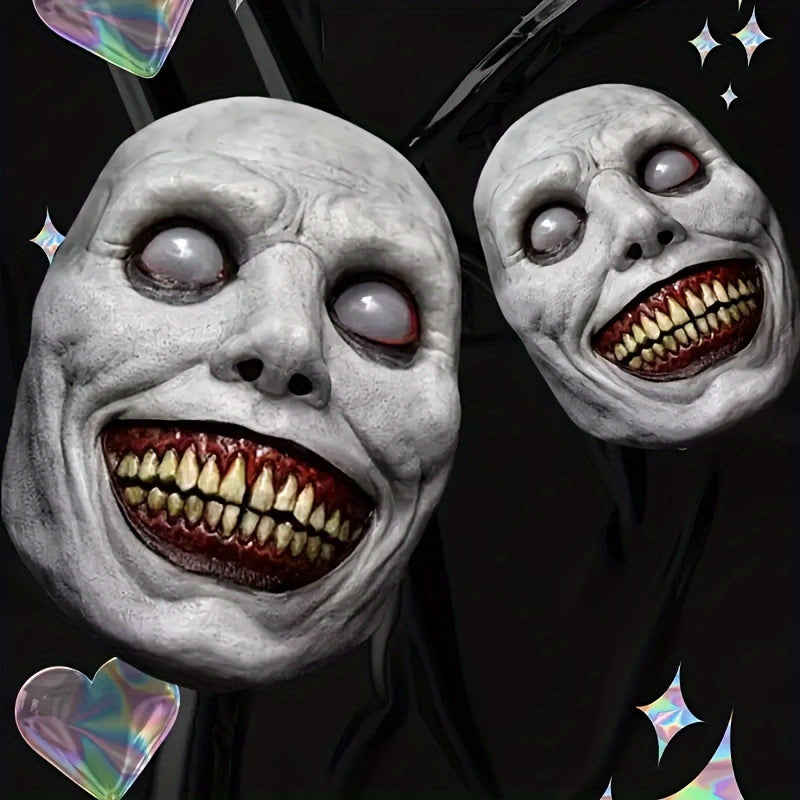 [Scary Zombie Mask Set] Scary Halloween Zombie Mask Set - 1pc Clown & Demon Dual Design | Lightweight Breathable Plastic | Cosplay/Haunted House Party | Fangs Included