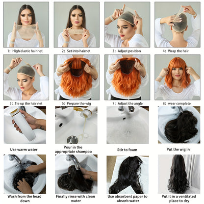 [Halloween Green Wig] Halloween Long Curly Wavy Green Wig for Women | Modest Fashion Middle Part Wigs with Curtain Bangs High Density Synthetic Fiber Fake Hair Trick or Treat Wear Beginners Glueless Wig Accessories Cosplay Pa