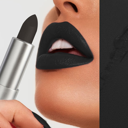 HUASURV Matte Black Lipstick for Adults, Creamy Full Coverage, Moisturizing Paste Formula, Ideal for Neutral Skin Tone, Rich & Plump Effect, Under 300g - Perfect for Halloween & Mother's Day Gifts