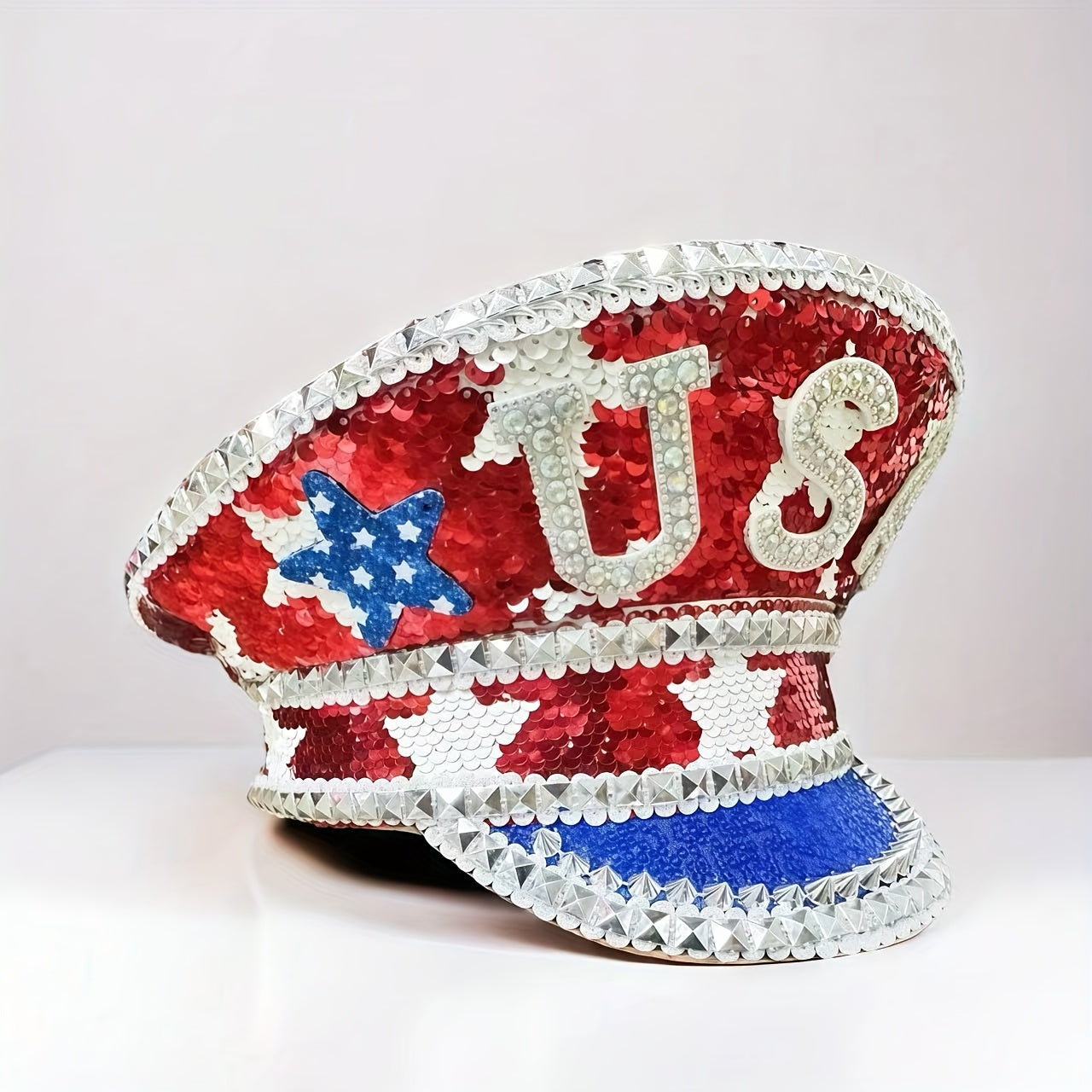 Patriotic Sparkling Rhinestone Captain Hat