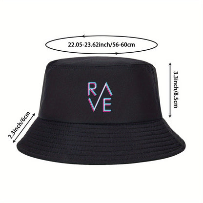 Rave Classic Unisex Bucket Hat - Breathable Polyester, Adjustable Fit, Neon "RAVE" Print, Casual Streetwear for Sports, Dance & Outdoor Activities, Black with Pink & Blue Neon Design, Dance Accessory | Adjustable Fit Hat | Po